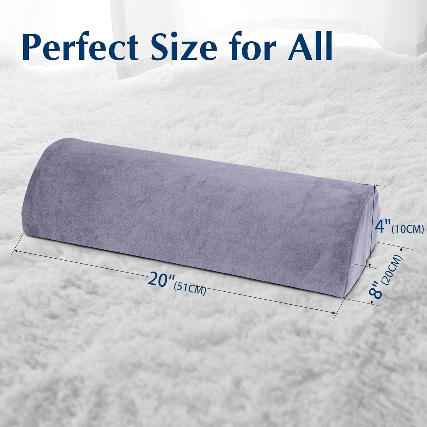 Knee Pillow for Back Sleeping, Grey | Memory Foam Bolster, Pain Relief, Half Moon Shape, For Legs & Under Knee