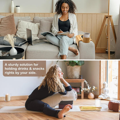 Couch Cup Holder for Armrests Over 4.9" Wide with 360° Phone Stand Walnut | Couch Arm Tray with 360° Rotating Phone Stand, 3 in 1 Foldable Sofa Arm Tray Table for Remote, Snacks, Phone, Drinks