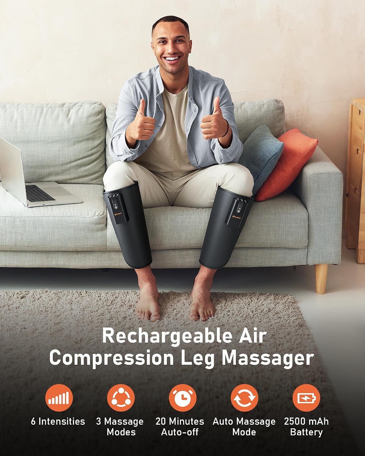 QUINEAR Cordless Calf Massager with Heat and Compression, Leg Massager for Circulation and Pain Relief, Portable Leg Massager with 3 Intensities & 3 Modes, Fast Recovery for Swelling, RLS