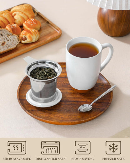 MALACASA Ceramic Tea Mug with Lid and Stainless Steel Infuser, 18 oz Large Tea Cup for Loose Leaf Tea, Heat-Resistant, Microwave & Dishwasher Safe, Speckled Glaze Coffee & Tea Brewer Mug, Khaki Brown