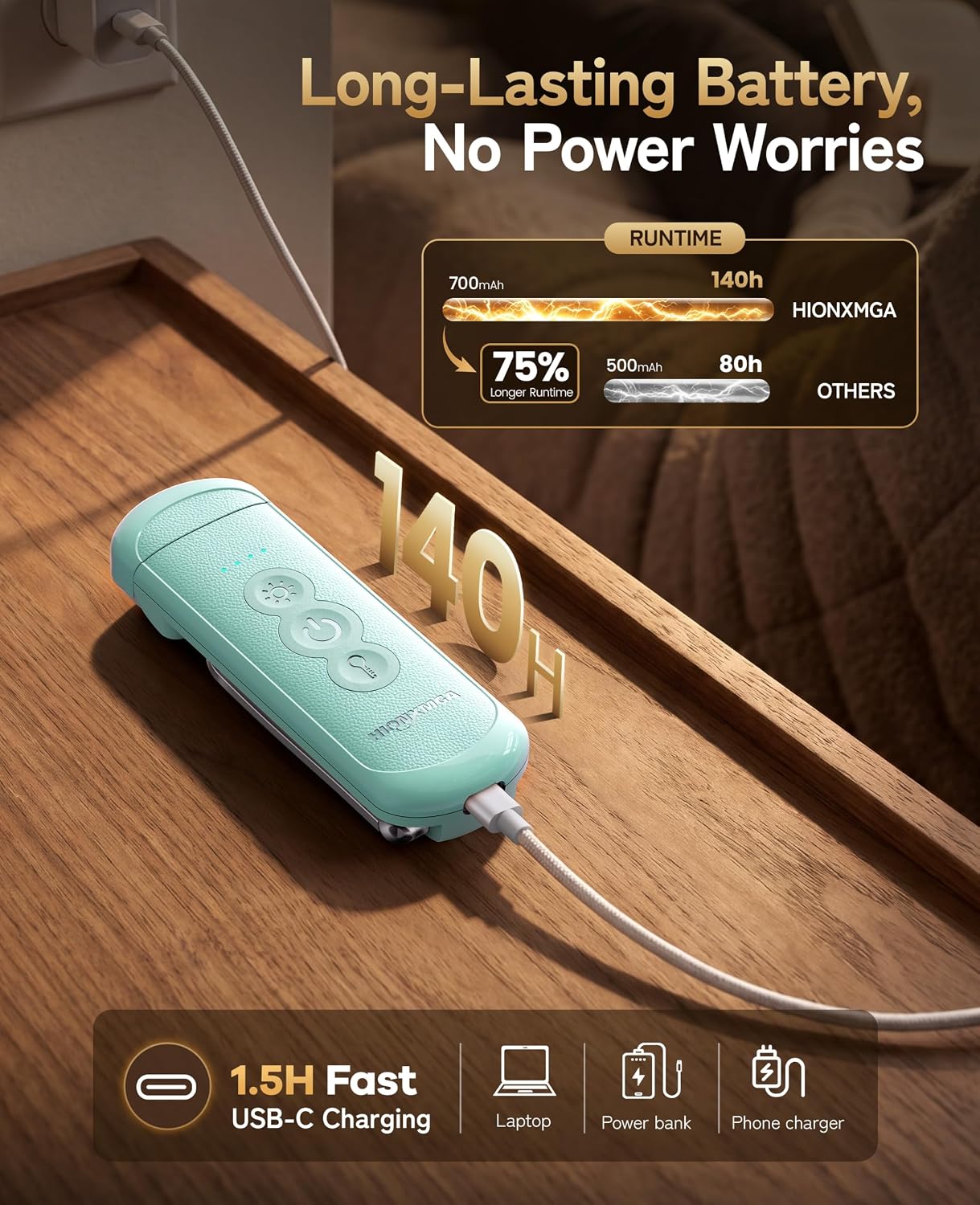 HIONXMGA Book Light Rechargeable, Eye-Care Clip on Reading Light for Books in Bed, 3 Color & Stepless Dimming, 140H Long Lasting Book Lights for Reading at Night, Gifts for Book Lovers(Black)