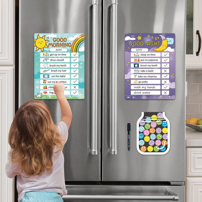 JJPRO Magnetic Bedtime/Morning/Daily Routine Chart for Kids with Reward Jar-Morning Routine Chart,Daily Checklist Reward Chart for Toddlers,Reward Jar for Kids,Cute Visual Schedule Board for Home