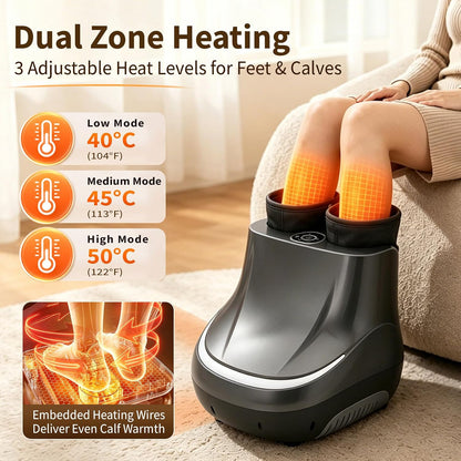 2-in-1 Foot & Calf Massager with Heat, Shiatsu Foot Massage Machine | 3 Massage Modes, 3 Intensity Levels, Electric Foot and Leg Massager, Fits Men Up to Size 11 & Women Up to 12.5