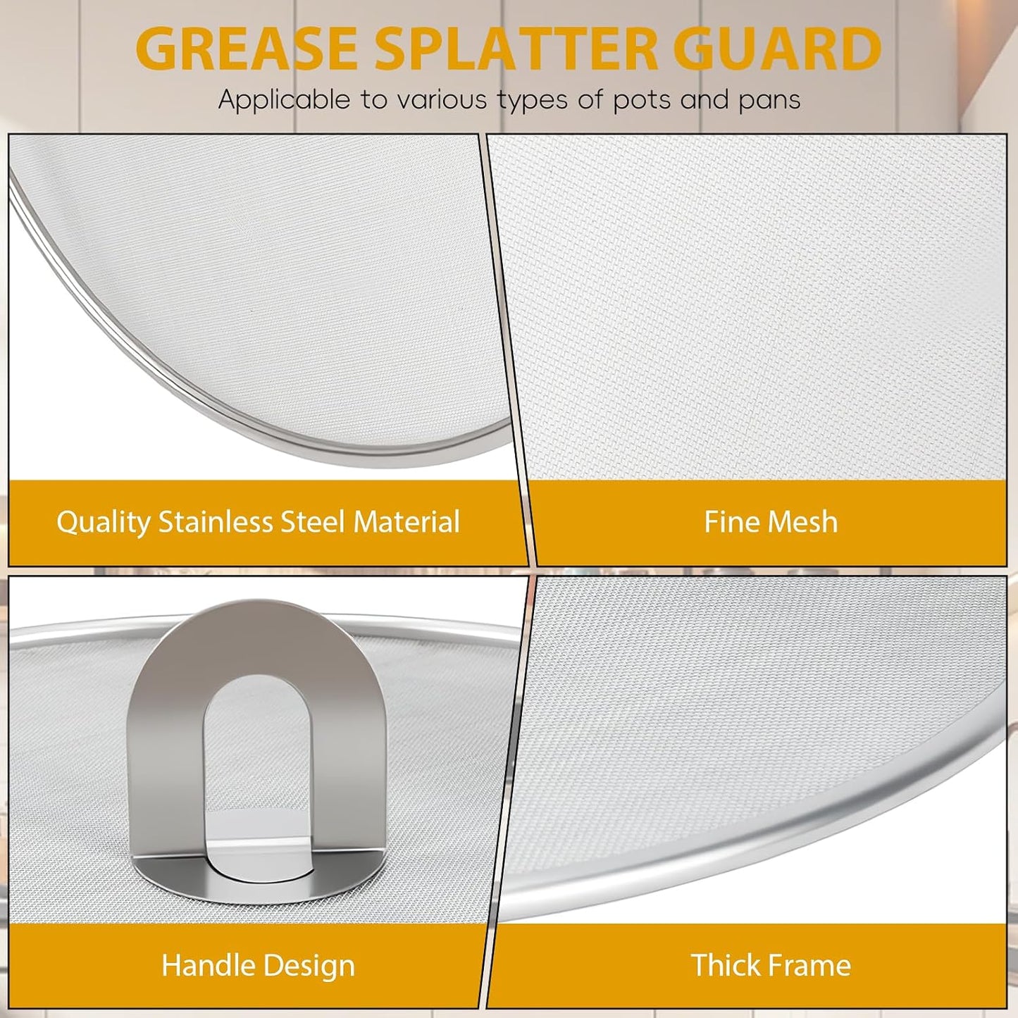 WRENYZK 3-Pack Grease Splatter Screen for Frying Pan with Spatula | Stainless Steel Splatter Guard with Fold Flat, No Burns Kitchen Oil Splatter Guard Set for Safe Cooking(10", 11.5", 13")