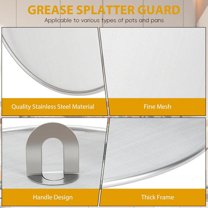 WRENYZK 3-Pack Grease Splatter Screen for Frying Pan with Spatula | Stainless Steel Splatter Guard with Fold Flat, No Burns Kitchen Oil Splatter Guard Set for Safe Cooking(10", 11.5", 13")