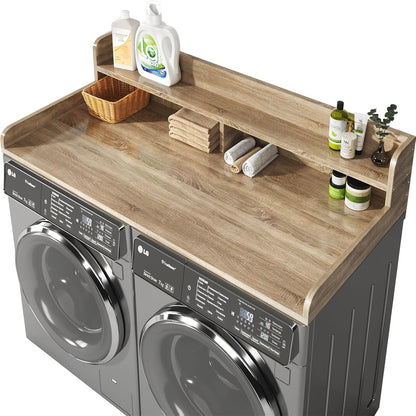 2-Tier Washer and Dryer Countertop with 2.75" H Guard,54" W x 27.5" D Laundry Countertop Cover with Non-Slip Pad,Large Space Laundry Topper for Folding Clothes Over Washer and Dryer-White