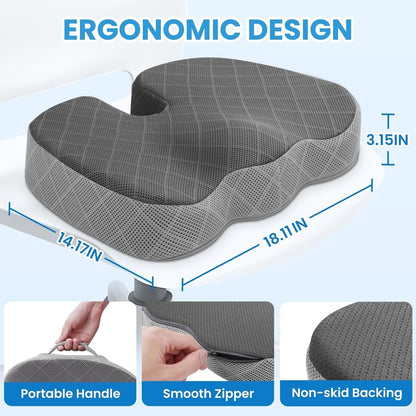 TushGuard Office/ Car Seat Cushion, Non-Slip Sciatica & Back Coccyx Tailbone Pain Relief Chair Pad, Memory Foam Butt Pillow for Computer Desk, Wheelchair, Driving (Black)