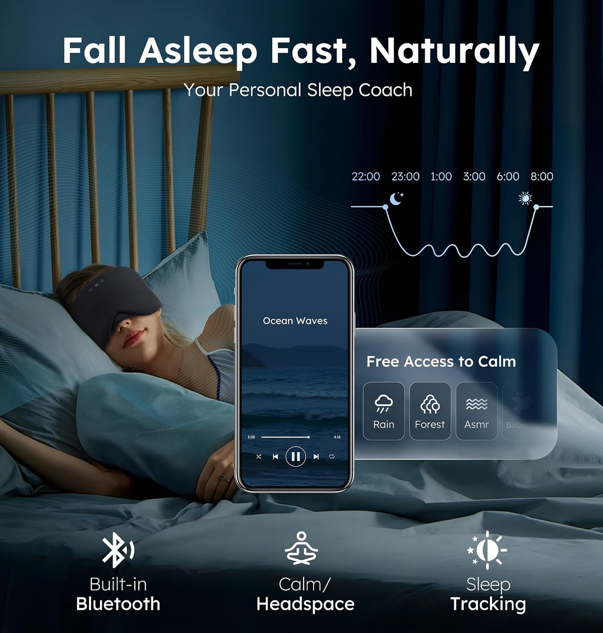 Luxury Bluetooth 5.4 Sleep Mask for Adults - Ice Fiber Cooling & HD Sound, 100% Light Blocking Adjustable Eye Cover for Travel & Side Sleepers - Soft Sleep Headphones with 10H Playtime
