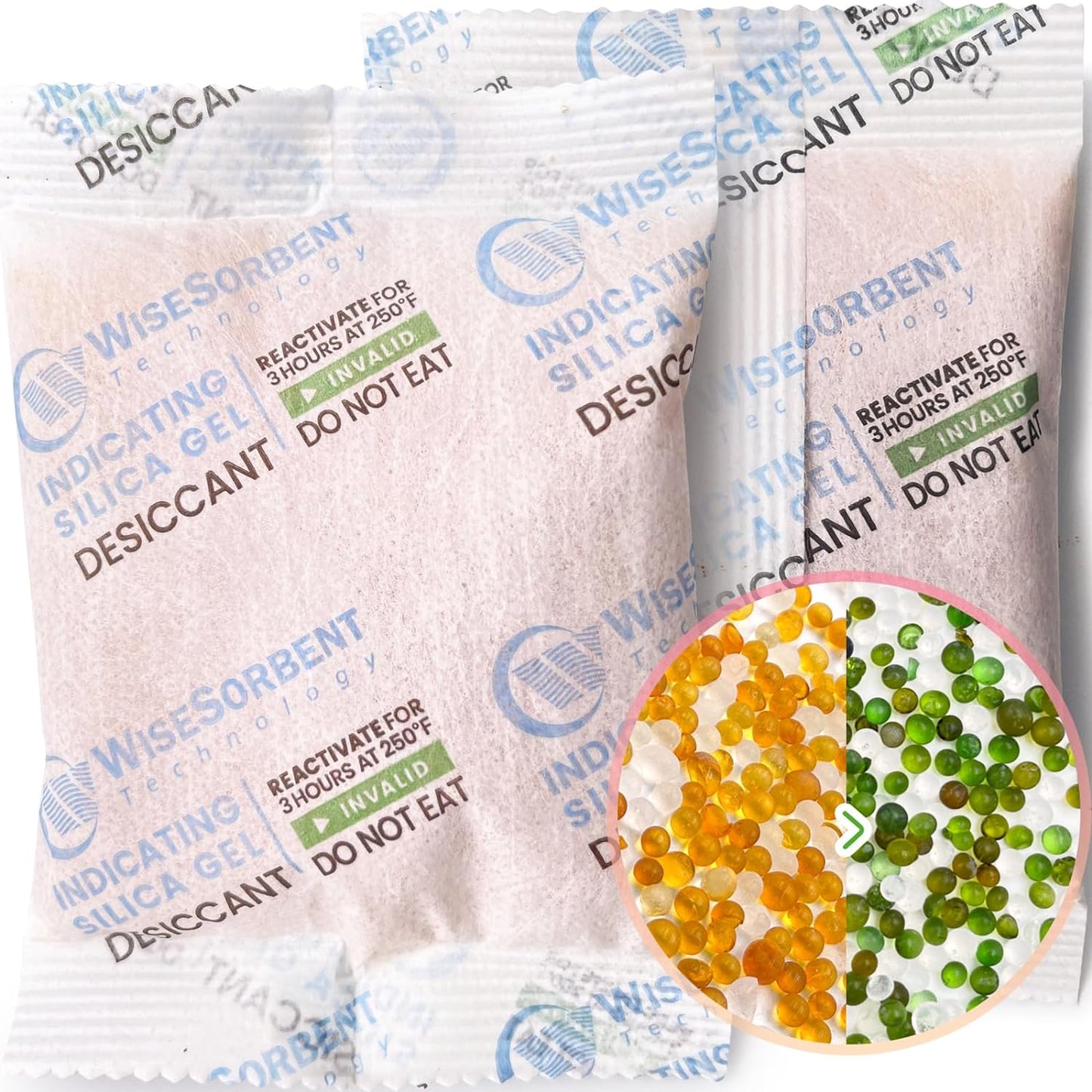Wisesorb 500g x 2pcs Rechargeable Desiccant Packs, Reusable Car Dehumidifier, Microwave Reactivated Silica Gel Packets Moisture Absorber with Color Indicating for Safe Closet Basement Garage