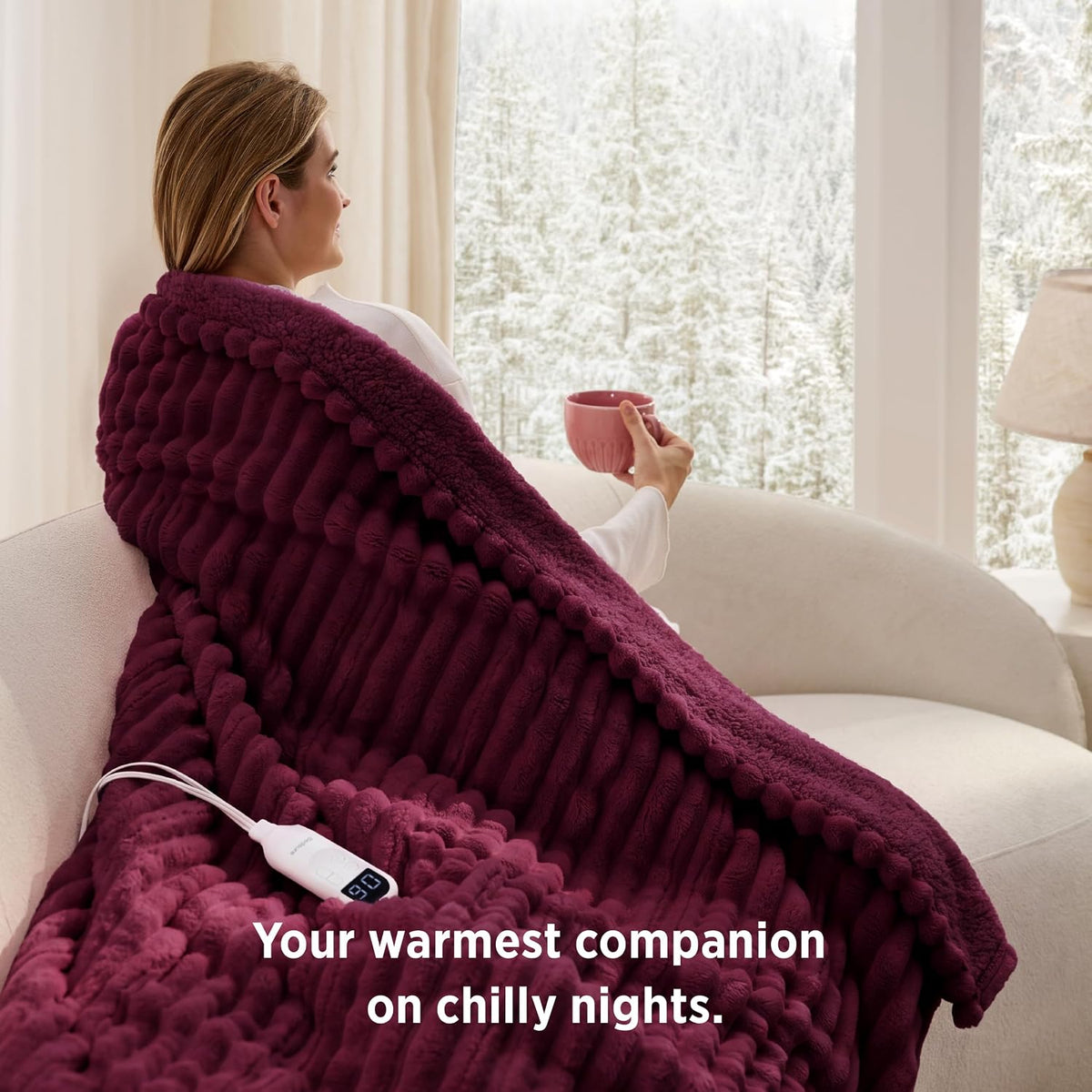 Bedsure Heated Blanket Electric Throw - Thick Striped Fast Heating Electric Blanket with Preheat Function, 6 Heat & 6 Timer (Up to 10H), 8H Auto Off, ETL Certified, Gifts for Women (50"x60", White)