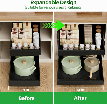 PAKETA 4 Pack Expandable Pull Out Cabinet Organizer,21" Deep | Pull Out Drawers for Cabinets with width from 12" to 20",Sliding Drawers for Cabinets with Upgrade 3 Slide Rails,hold 65 lbs