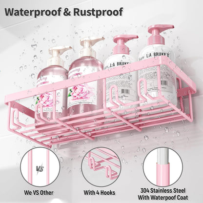 Liuoud 5 Pack Shower Caddy for Inside Shower, Gold Bathroom Storage Decor | Large Rustproof Stainless Steel Organizer with Strong Adhesive, No Drilling Wall Mounted Shelves, Bathroom Accessory Set