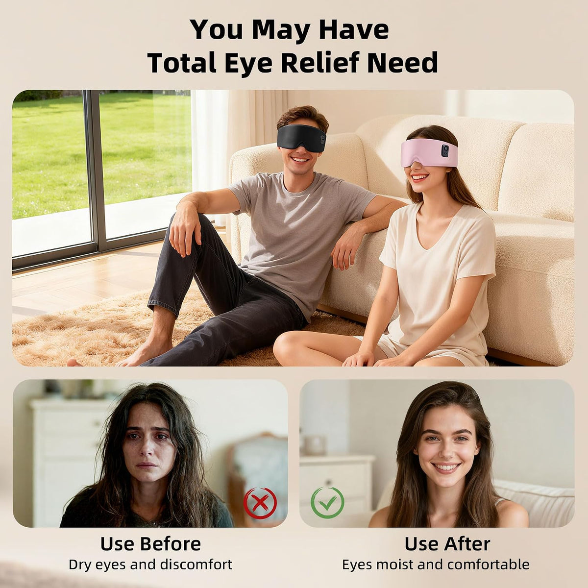 Heated Eye Mask for Dry Eyes, Cordless Warm Eye Compress 120-Min Battery, FSA - HSA Eligible, Eye Strain Relief, Washable Silk Travel Eye Mask with Extra Cover for Better Sleep (Pink & Purple)