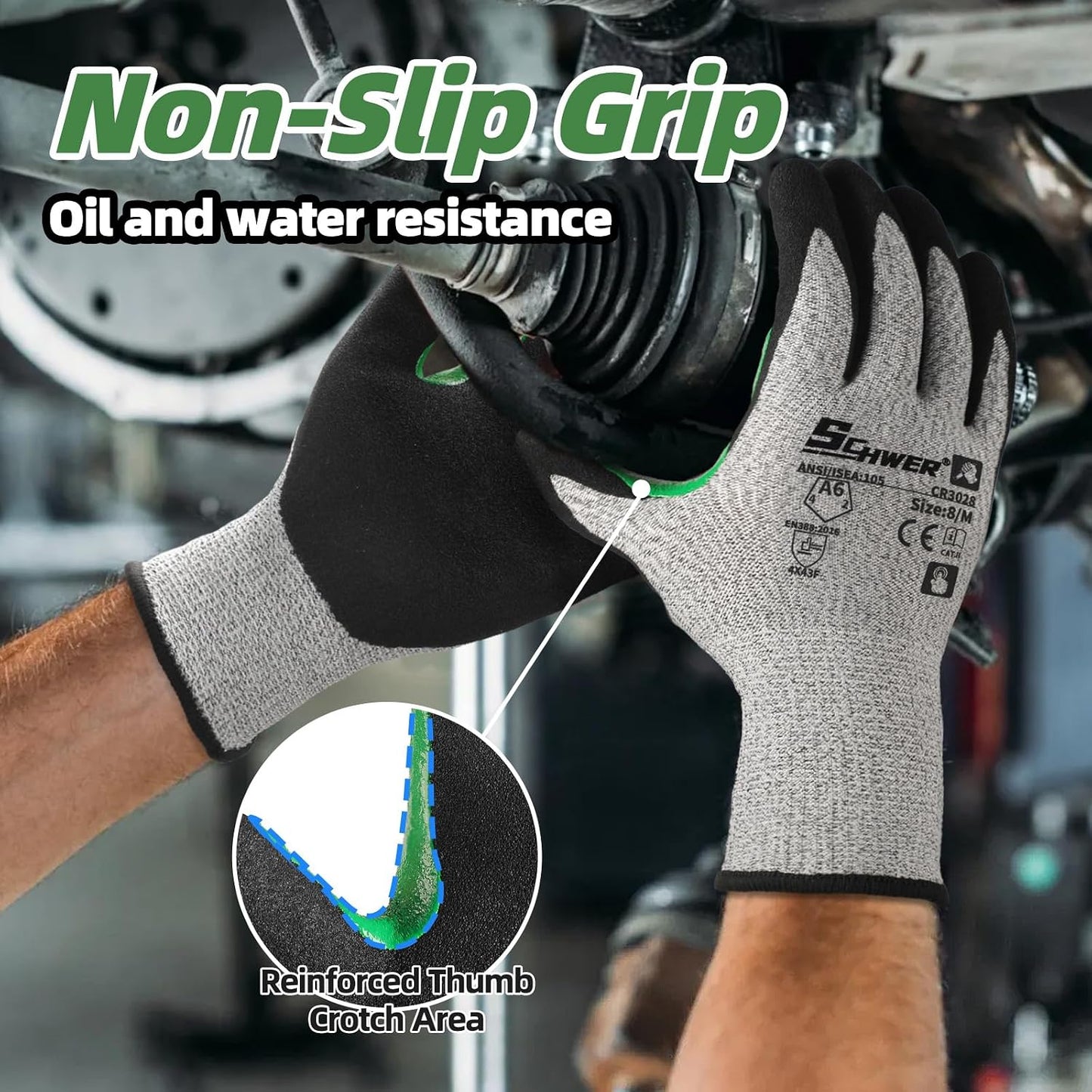 Schwer 12 Pairs A5 Cut Resistant Gloves, Non PFAS & Fiberglass，CR3088, L | Non PFAS Fiberglass, PU Coating, Strong Grip, Abrasion Resistant, for Glass Cutting, Warehouse Handling, Gardening Work