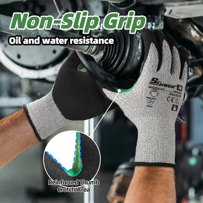 Schwer 12 Pairs A5 Cut Resistant Gloves, Non PFAS & Fiberglass，CR3088, L | Non PFAS Fiberglass, PU Coating, Strong Grip, Abrasion Resistant, for Glass Cutting, Warehouse Handling, Gardening Work