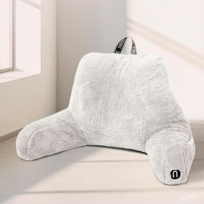 Nestl Fur Reading Pillow with Shredded Memory Foam, Stylish Back Pillow for Bed Sitting Up, Faux Fur Reading Pillows for Sitting in Bed Adult & Kids, Sit Up Back Support Pillow with Arms - Dark Grey