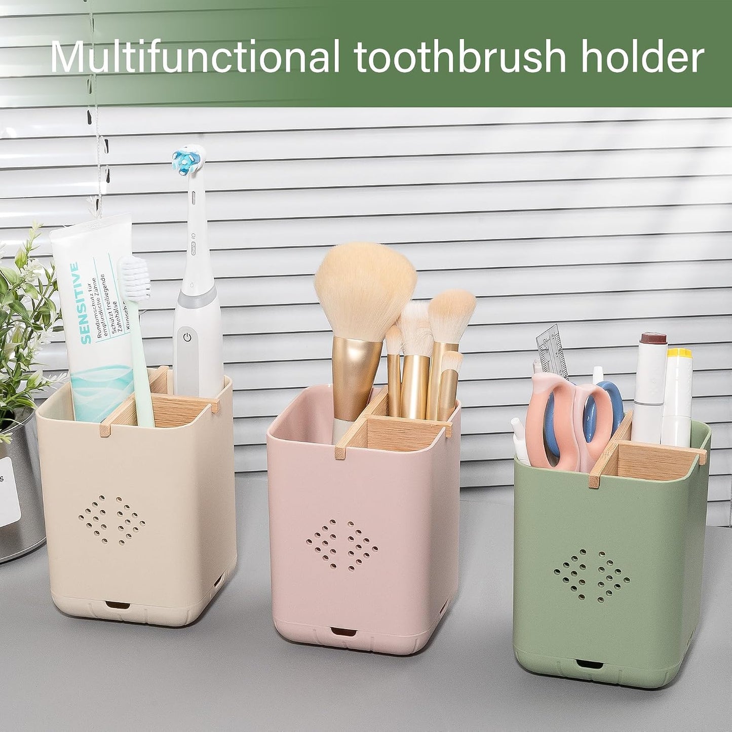 Toothbrush Holders for Bathrooms, Electric Toothbrush Holder, White | Toothbrush and Toothpaste Organizer for Bathroom Countertop, 3 Slot Vanity Storage
