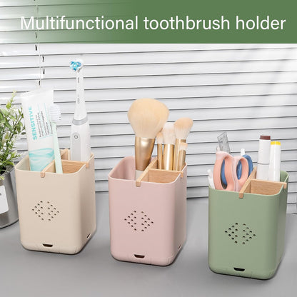 Toothbrush Holders for Bathrooms, Electric Toothbrush Holder, White | Toothbrush and Toothpaste Organizer for Bathroom Countertop, 3 Slot Vanity Storage