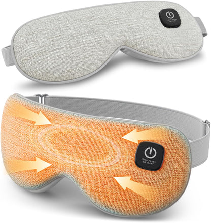 Cordless Heated Eye Mask, Rechargeable Mask with 4 Heat Levels for Dry Eyes | Fast Heating Mask with Washable Covers for Sleep, Travel, MGD, Blepharitis, 1500mAh Large Battery, Purple & Beige