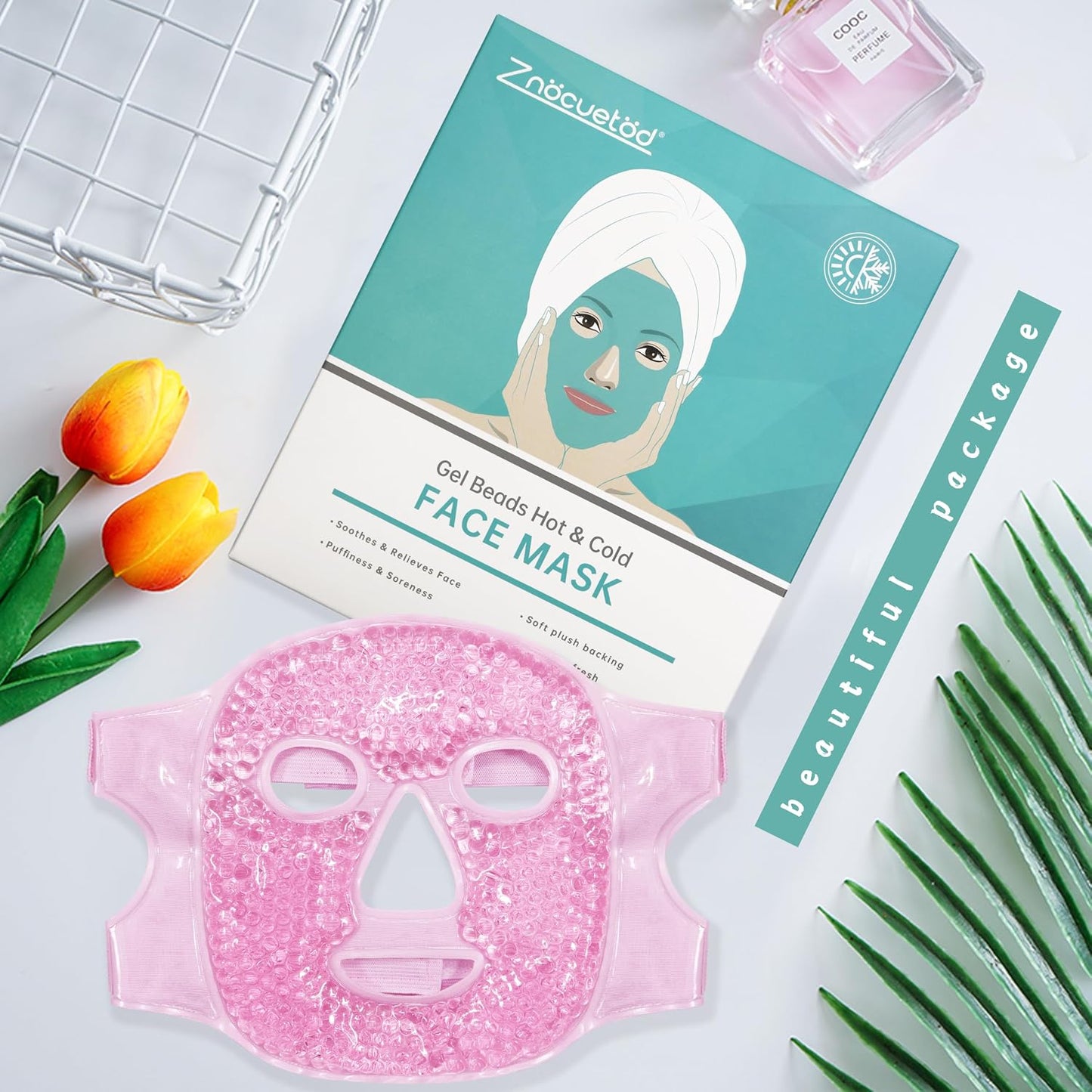 ZNÖCUETÖD Cold Face Eye Mask Ice Pack Reduce Facial Puff, Dark Circles, Hot Cold Compress Pack, Face SPA Gift for Woman Sleeping, Pressure, Headaches, Skin Care, Post Laser Cosmetic Care, Reversible