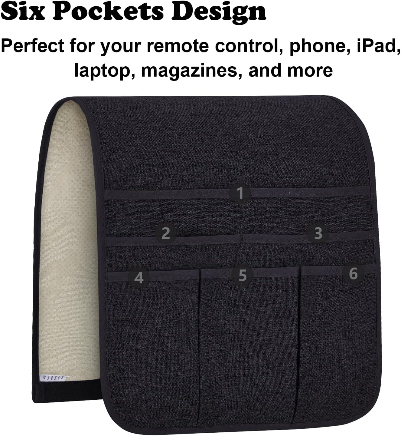Teniux Remote Control Holder GRS Certified Armchair Caddy for Recliner Couch, Recycled Material Non-Slip Armrest Organizer with 5 Pockets for Magazine, Tablet, Phone, iPad (Dark Grey)