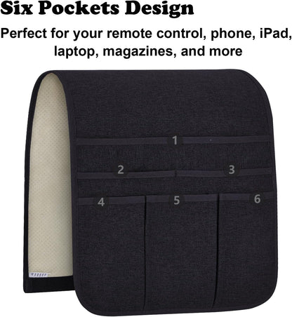 Teniux Remote Control Holder GRS Certified Armchair Caddy for Recliner Couch, Recycled Material Non-Slip Armrest Organizer with 5 Pockets for Magazine, Tablet, Phone, iPad (Dark Grey)