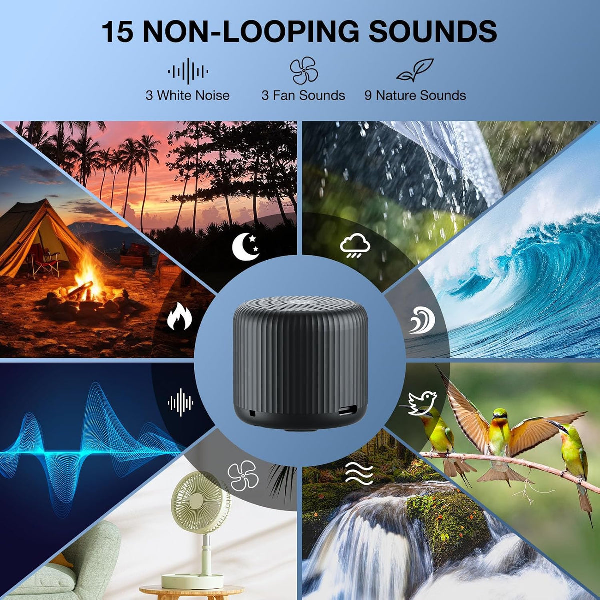 Portable Sound Machine for Baby Adults,LEICEX Travel Sound Machine,15 Non-Looping Sound Timer and Memory Play, Mini White Noise Machine for Sleeping Office Privacy Travel Gift