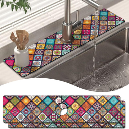 Kitchen Sink Splash Guard Faucet Mat 24" X 5.5" Tropical Leavesl Absorbent Fast Drying Mat Faucet Draining Mat Sink Splash Guard Behind Faucet Drip Catcher for Kitchen Bathroom