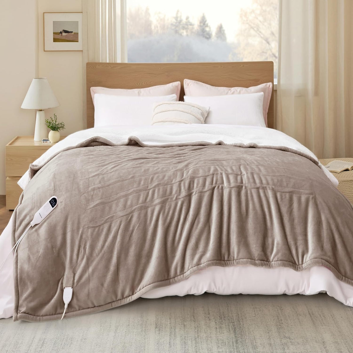 Bedsure Heated Blanket Throw, Soft Electric Blanket with Preheat, Cream