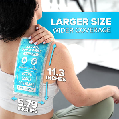 Ice Packs for Injuries Reusable (Pack of 2, XL) - Gel Ice Packs Reusable - Soft Ice Pack for Injuries with Wrap - Flexible Therapy, for Knee, Back, Neck, Wrist, & Ankle