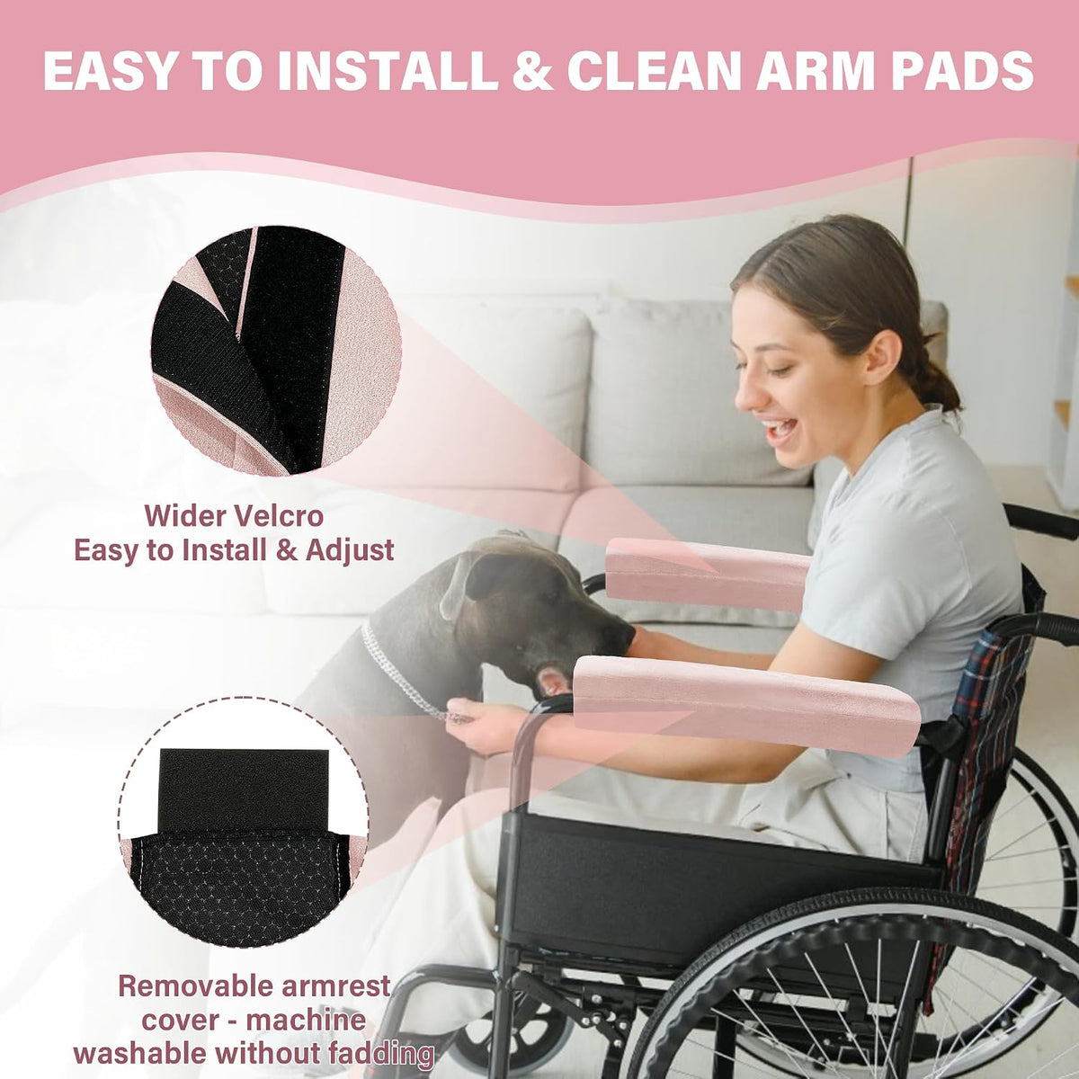 SPRING SEAON Wheelchair Armrest Covers, Soft Suede Memory Foam Pads, 1 Pair