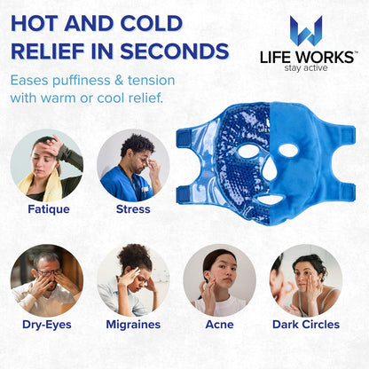 LIFE WORKS Gel Bead Face Mask, Eye Ice Pack, Cooling, Cold, Puffy, Blue
