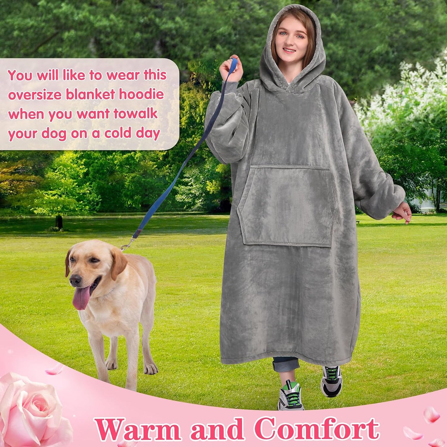 Wearable Blanket Sweatshirt Gifts for Women and Men, Warm and Cozy Giant Blanket Hoodie, Thick Flannel Blanket with Sleeves and Giant Pocket - Dark Gray