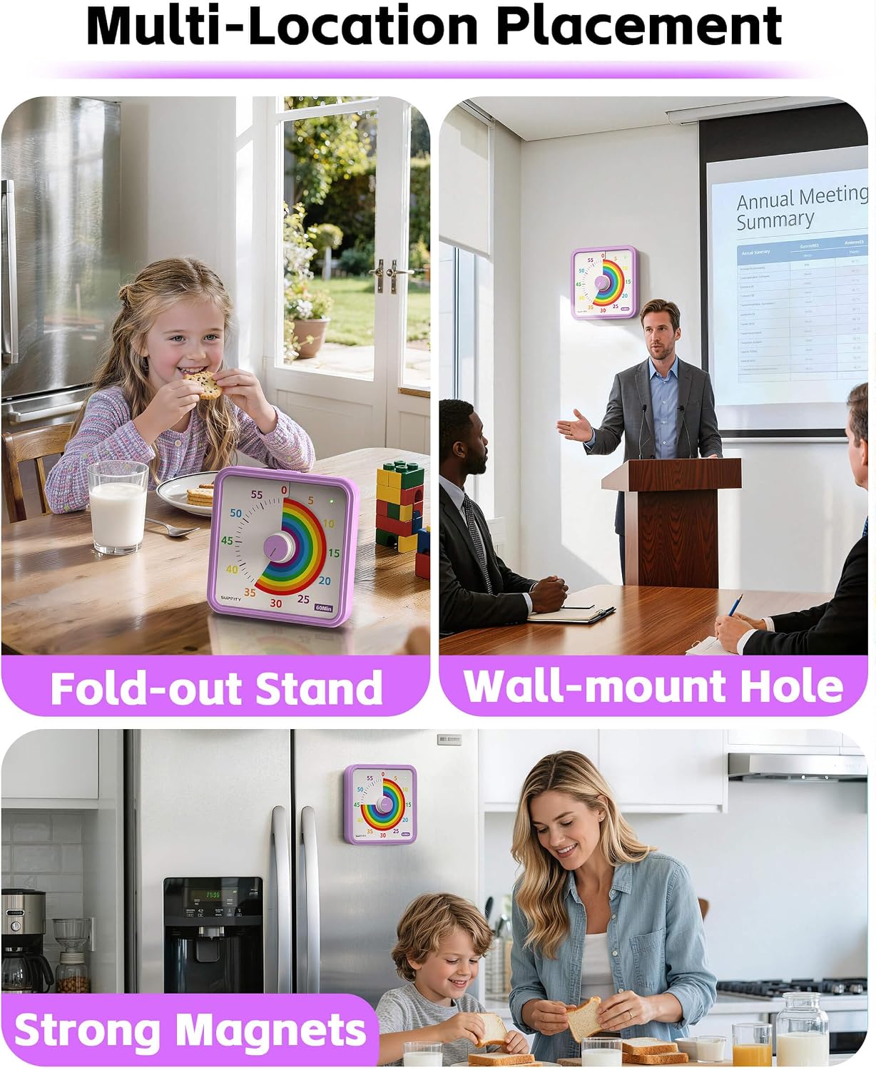 8-Inch Large Visual Timer for Kids 60-Minute Classroom Timer Magnetic | Countdown Timer with Pause Kickstands, Time Management Tool ADHD Timer Home School Kitchen and Office