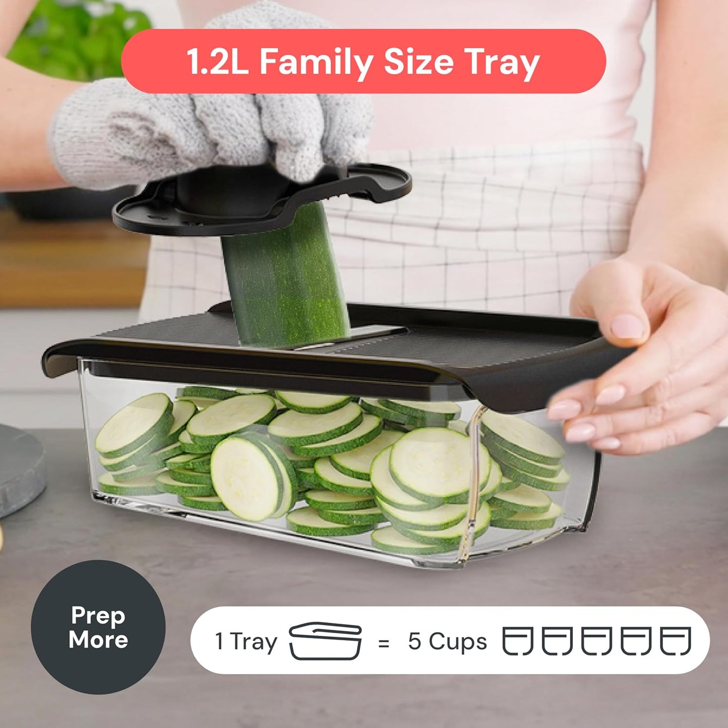 Fullstar Pro Mandoline Vegetable Slicer, Grater & Spiralizer with Container | 6 in 1 Fruit Cutter, Cheese Grater & Spiralizer with Safety Gloves, Stainless Steel Blades & Container (Black)