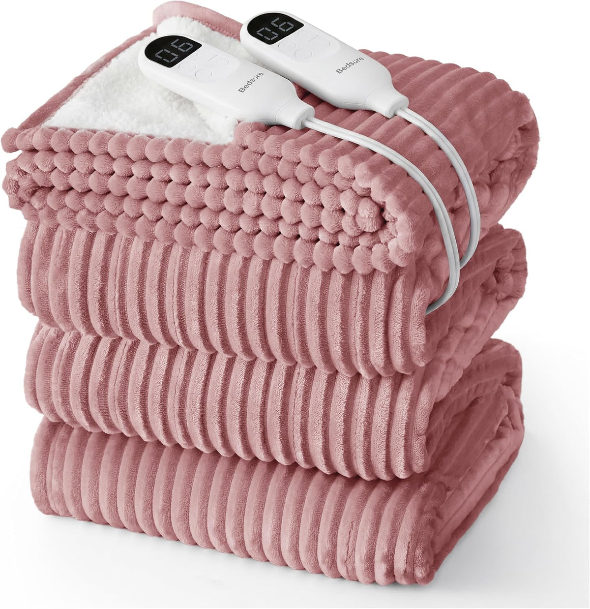 Bedsure GentleSoft Heated Blanket Throw - Soft Ribbed Flannel Electric Blanket, Gifts for Grandma (50x60 inches, Grey)
