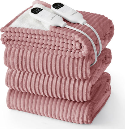 Bedsure GentleSoft Heated Blanket Throw - Soft Ribbed Flannel Electric Blanket, Gifts for Grandma (50x60 inches, Grey)