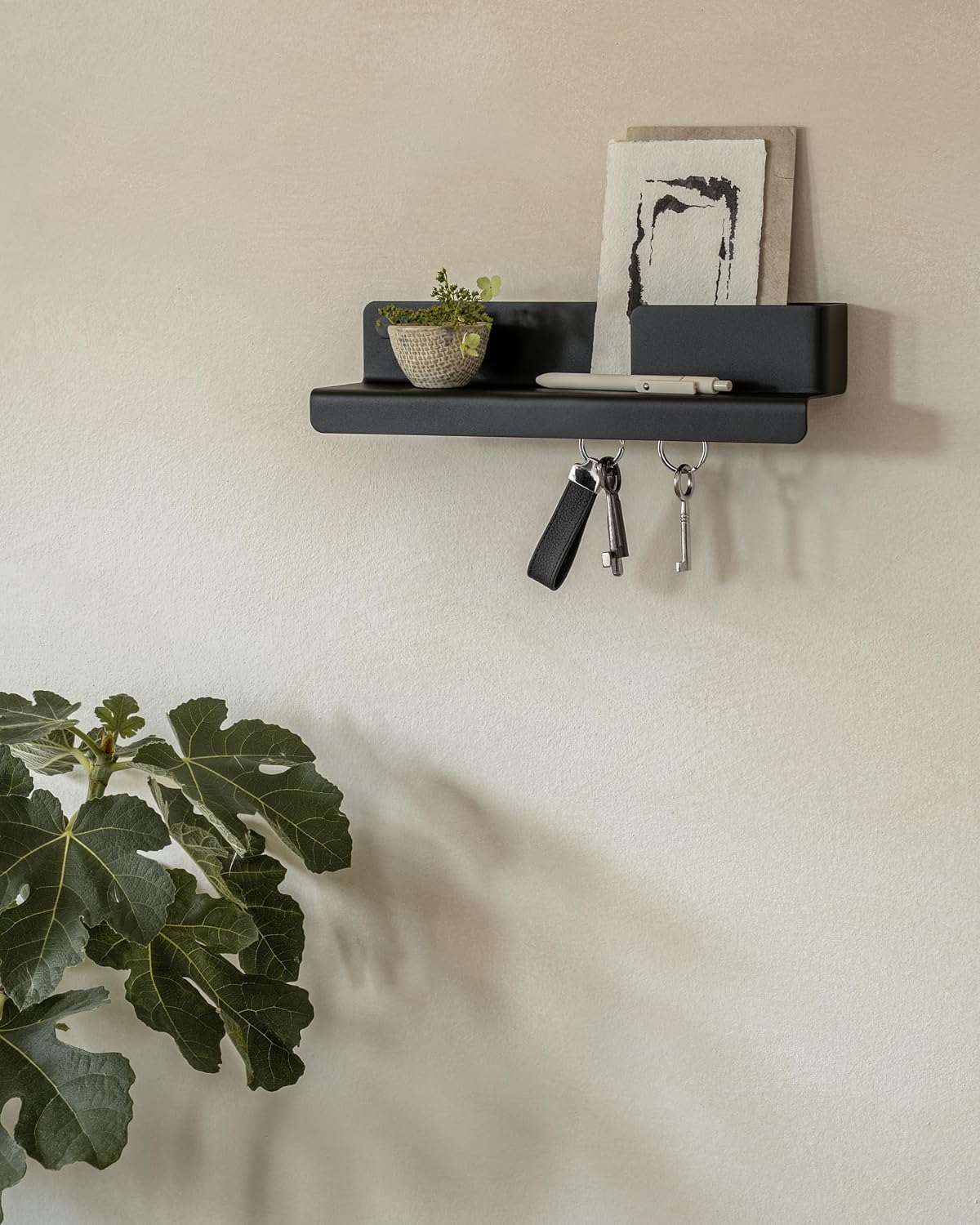 Kazai. Key Holder for Wall 'Holmsen' | Minimalist Key Hooks Design from Berlin | Modern Key Hanger with Metal Shelf | Key Hook Wall Mounted as Hallway Furniture | Sand Taupe
