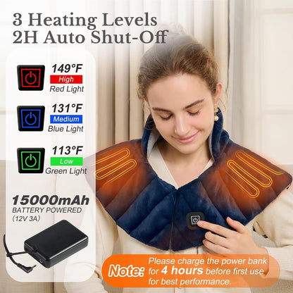 Portable Cordless Heating Pad for Neck, Shoulders & Back - Rechargeable Battery Operated Heating Pad with 3 Heat Settings, Ideal Gift for Mom and Dad, Weighted Neck and Back Warmer (Midnight Blue)