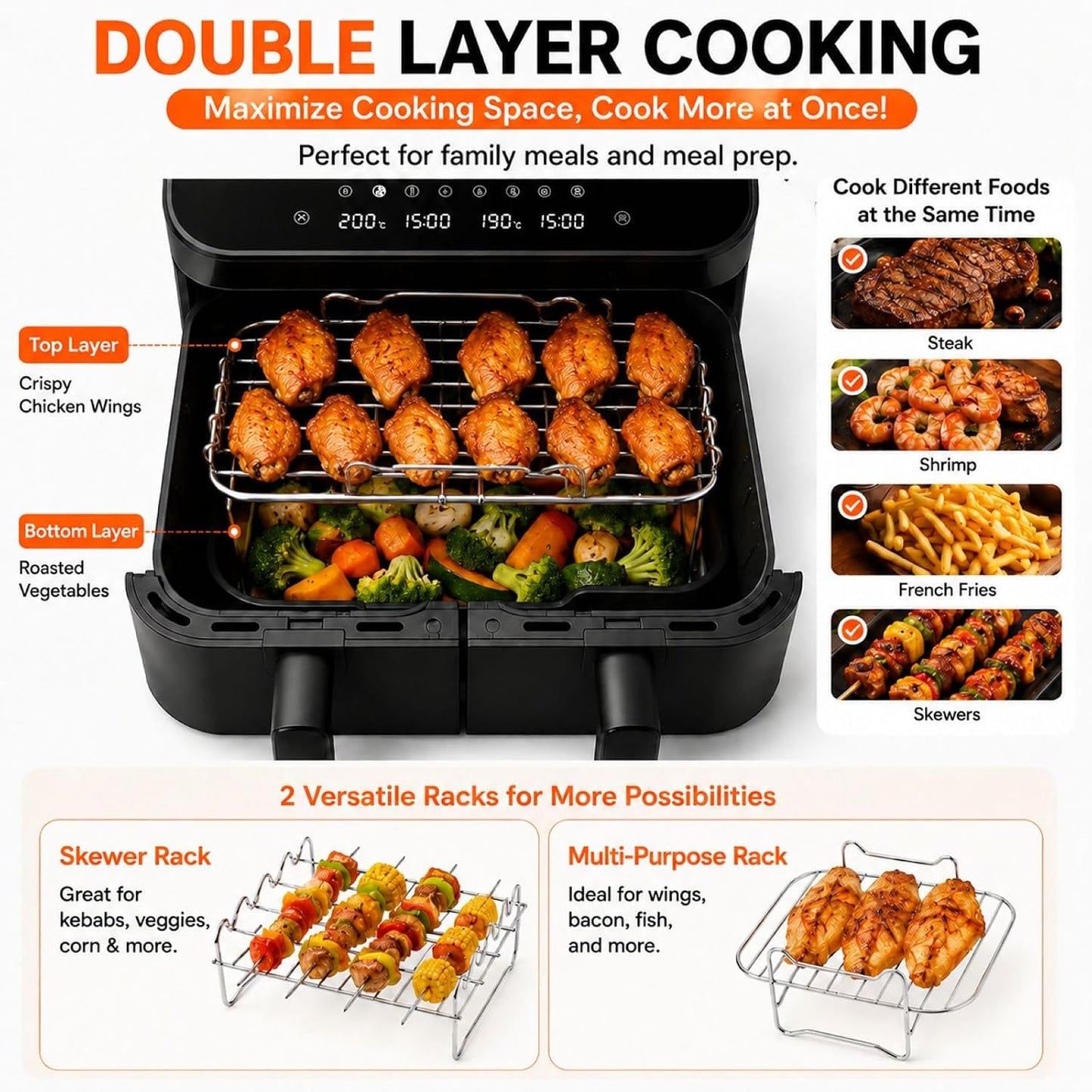Silicone Air Fryer Liners, 2 Silicone Air Fryer Liners & Accessories | Compatible with NinjaDZ201, DZ401, DZ550 & Most 8QT-10QT Dual Basket Air Fryers, Air Fryer Liners Reusable, BPA-Free Nonstick