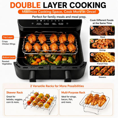 Silicone Air Fryer Liners, 2 Silicone Air Fryer Liners & Accessories | Compatible with NinjaDZ201, DZ401, DZ550 & Most 8QT-10QT Dual Basket Air Fryers, Air Fryer Liners Reusable, BPA-Free Nonstick