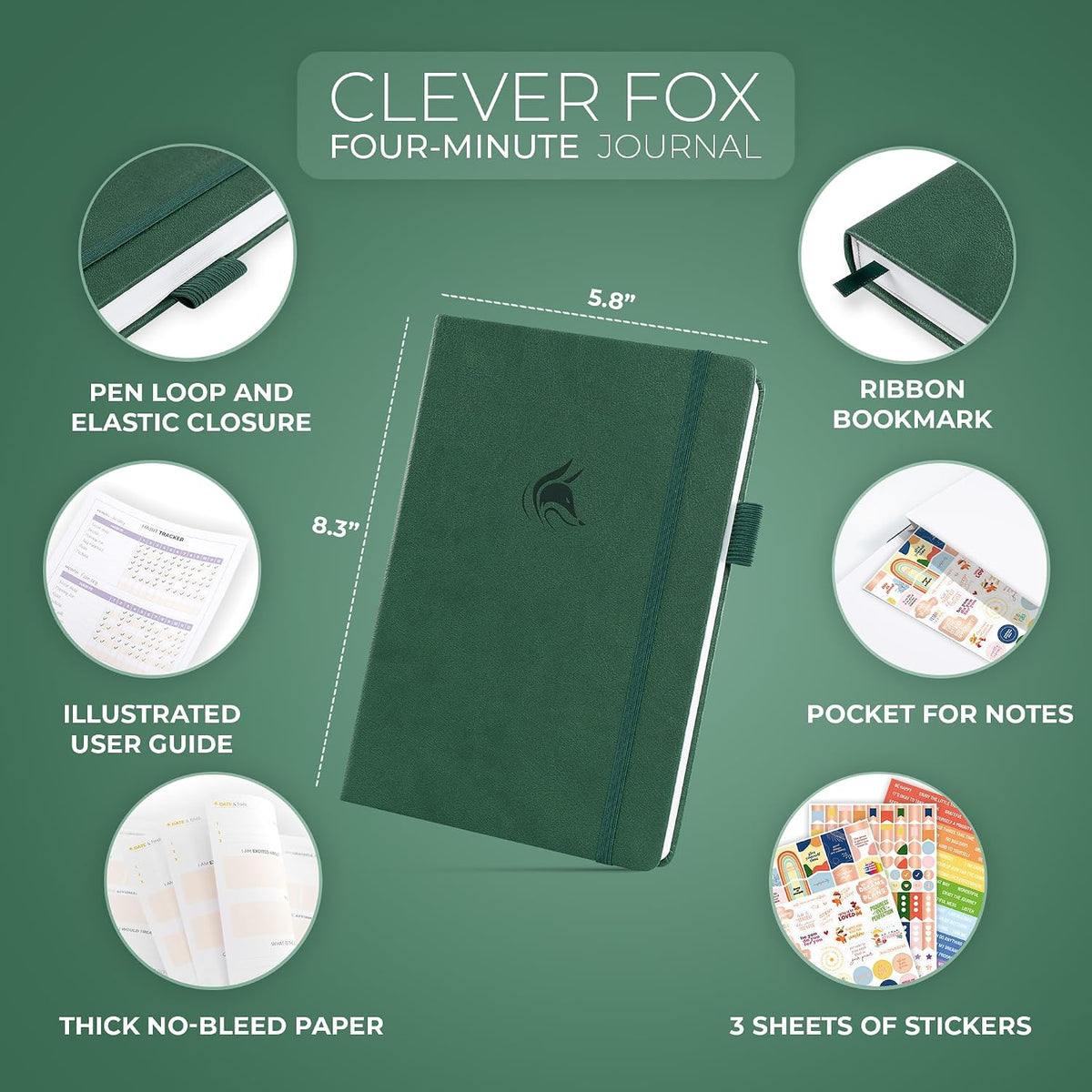 Clever Fox 4 Minute Journal, Guided Daily Habit Tracker Aquamarine