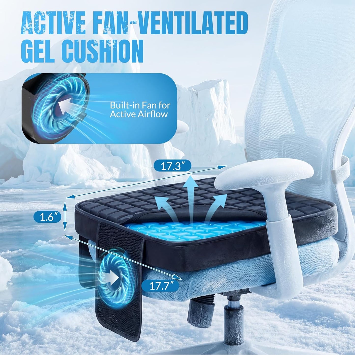 Cooling Seat Cushion with Fan, for Dad, 5V2A USB Powered (No Battery), Gel Cooling Seat Pad with 3-Speed Airflow, Plug-in Portable Seat Cushion for Office Chair, Car, Wheelchair