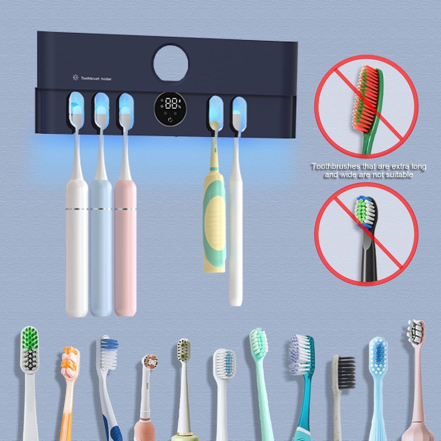 Toothbrush Holder and Cleaner Razor Holder and Dryer Auto Open/Close Cover Rechargeable Wall-Mounted Suitable for Most Toothbrushs