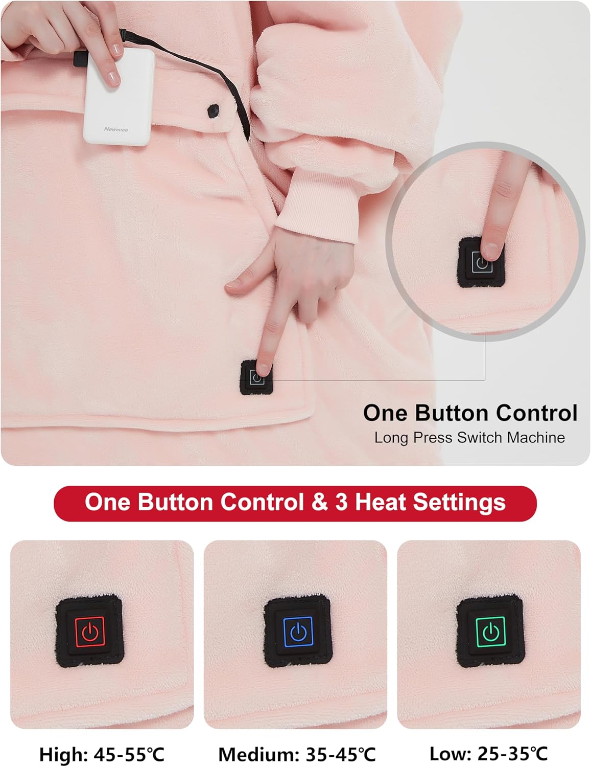 KFUBUO Wearable Heated Blanket Cordless Oversized Hoodie Sweatshirt