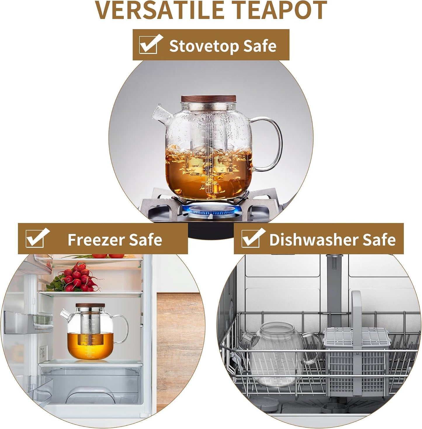 Glass Teapot with Infuser and Lid, 61oz/1.8L Large Borosilicate Glass Tea Pot with Removable Stainless Steel Strainer, Heat-Resistant Handle, Stovetop Safe Tea Kettle for Loose Leaf, Blooming Tea