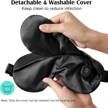 YFONG Cordless Heated Eye Mask for Dry Eyes, Warm Eye Compress for Stye, Blepharitis, Chalazion, MGD, Washable Eye Heating Pad for Relief, Improved Sleep, Perfect Light Blocking (Black)