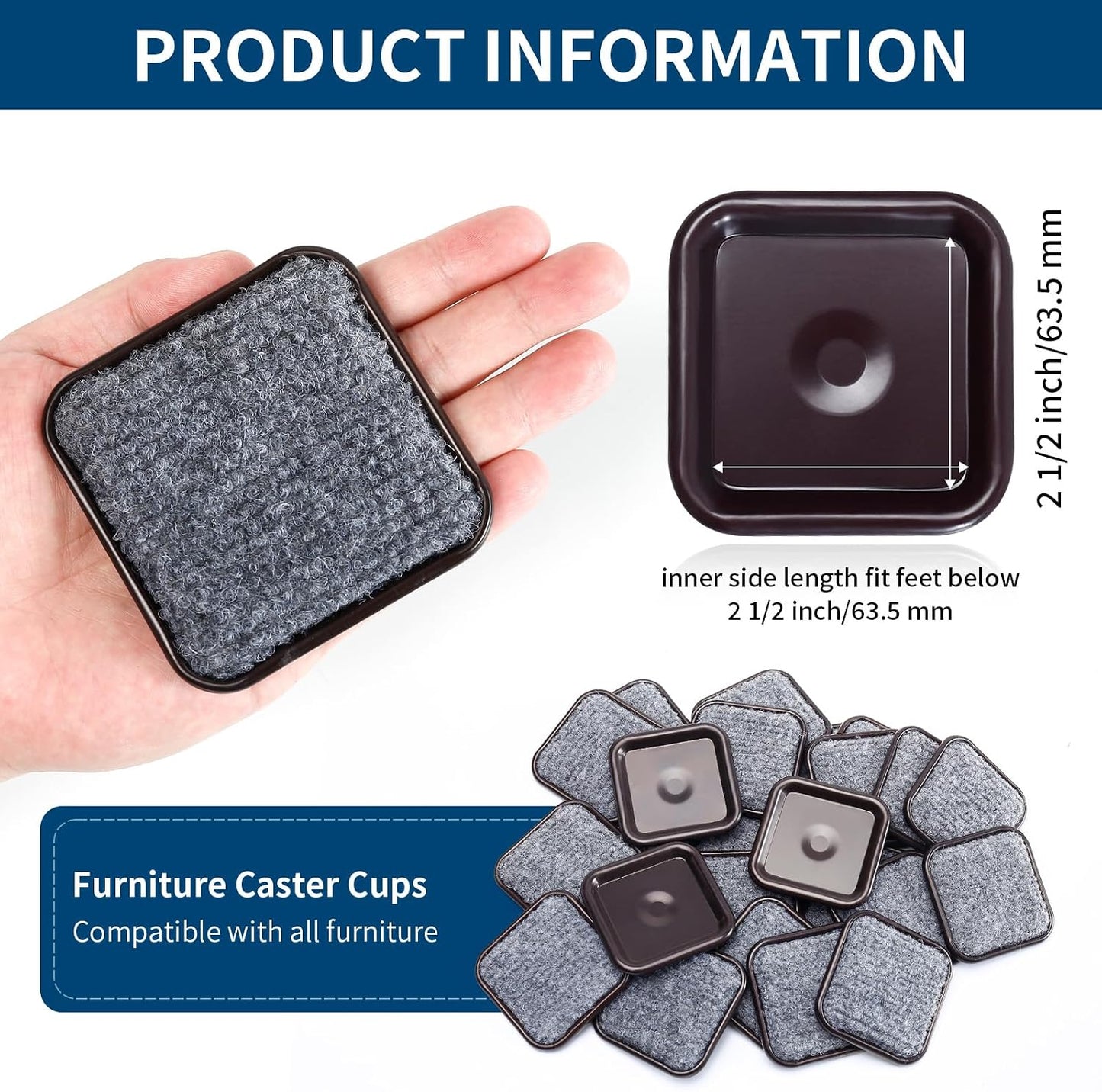 Ezprotekt 1.63" Round Carpet Bottom Furniture Caster Cups, 16 Pcs Reusable Furniture Coasters, Felt Furniture Sliders Pads to Protect Hardwood, Tile or Carpetd Floors from Scratches (Dark Brown)