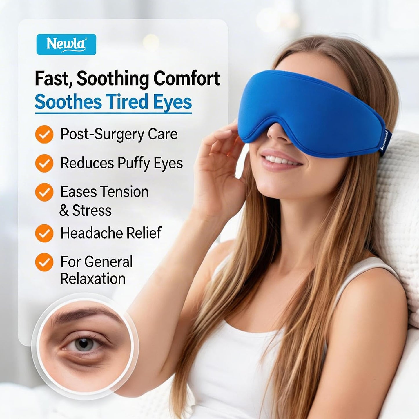 Contoured Cooling Gel Eye Mask: Ice Cold Compress for Puffy Eyes, Dark Circles, Sinus Pain & Surgery Relief, Reusable Therapy, Fits All Head Sizes, Daily Eye Care, Relaxation Beauty Gift, Blue