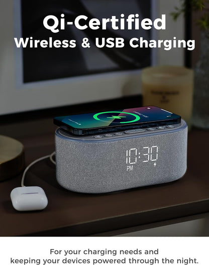 Odokee Qi Certified Wireless Charging Alarm Clock Radio for Bedroom